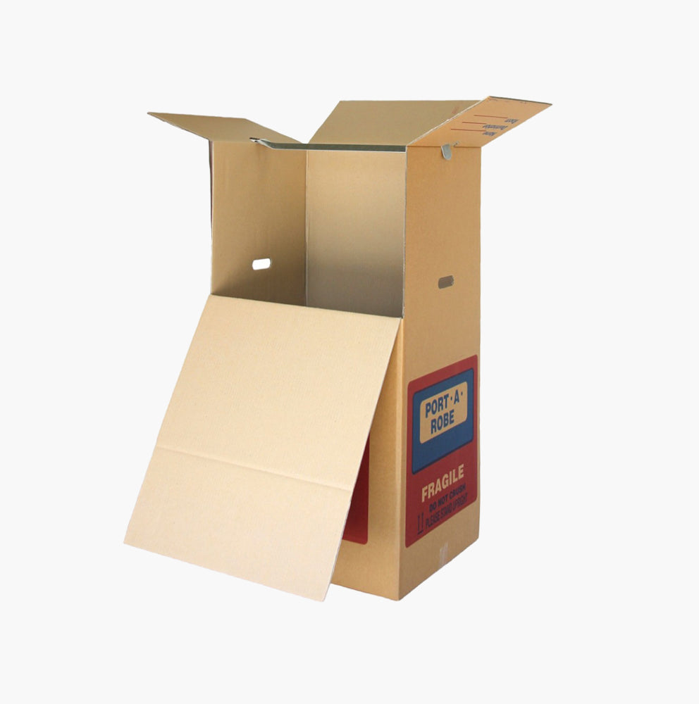 Large portable wardrobe box with included hanging rail